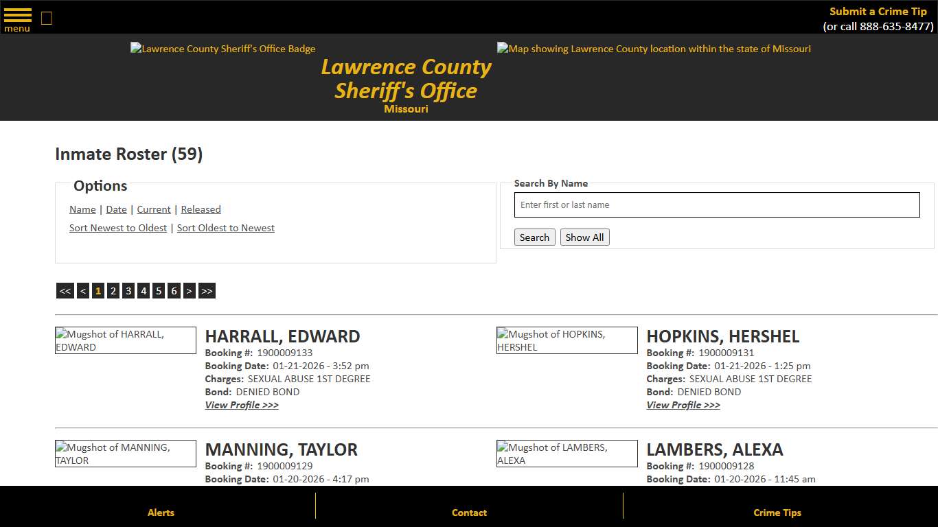Inmate Roster - Current Inmates Booking Date Descending - Lawrence County Sheriff MO